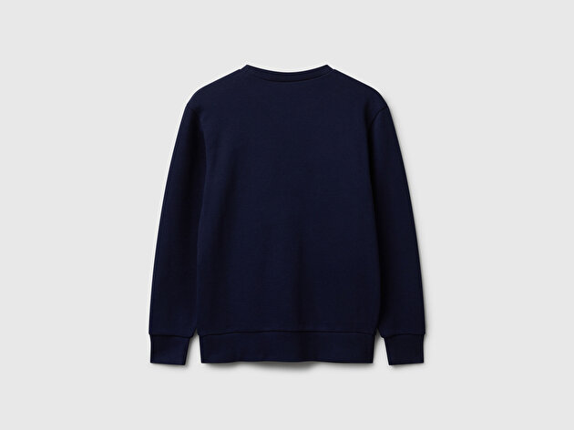 Benetton Erkek Çocuk Lacivert Önü Logo Baskılı Bisiklet Yaka Regular Fit Sweatshirt