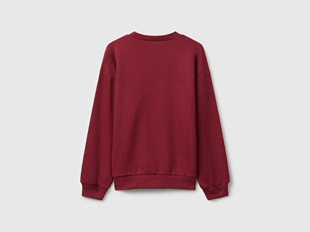 Benetton Kız Çocuk Bordo Parıltılı Logo Baskılı Ribanalı Bisiklet Yaka Sweatshirt