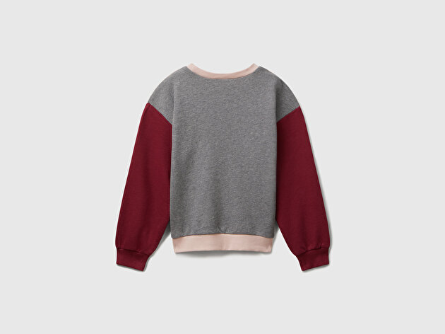 Benetton Kız Çocuk Siyah-Gri Mix Parıltılı Logo Baskılı Ribanalı Bisiklet Yaka Sweatshirt