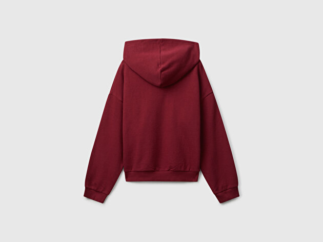 Benetton Kız Çocuk Bordo Önü Logo Baskılı Ribanalı Kapüşonlu Sweatshirt