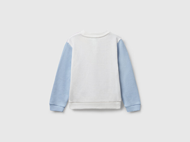 Benetton Kız Bebek Lila-Krem Önü Simli Logo Baskılı Nervürlü Regular Fit Sweatshirt