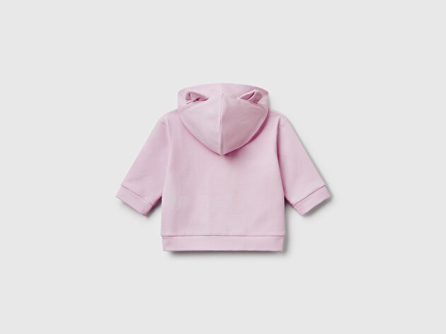 Benetton Bebek Lila Logo Etiketli Fermuarlı Kulaklı Kapüşonlu Sweatshirt