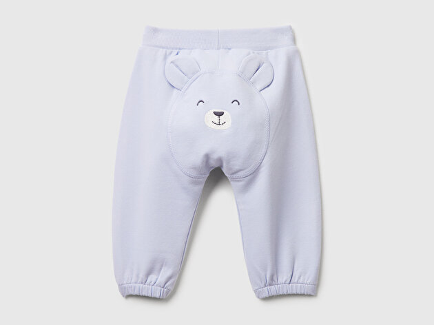 Benetton Bebek Açık Mavi Altı Kulaklı ve Hayvan İşlemeli Ribanalı Eşofman Altı