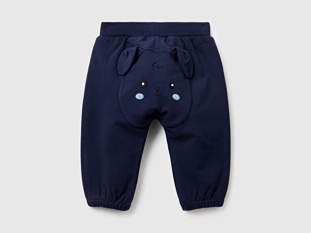 Benetton Bebek Lacivert Altı Kulaklı ve Hayvan İşlemeli Ribanalı Eşofman Altı