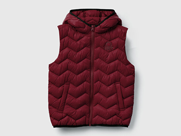 Benetton Erkek Çocuk Bordo Logo Detaylı Kapüşonlu Yelek