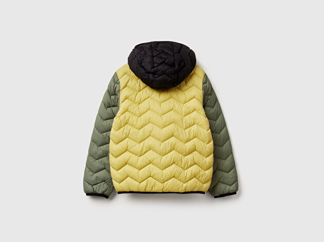Benetton Erkek Çocuk Sarı-Gri Logo İşlemeli Mevsimlik İnce Pufa Mont