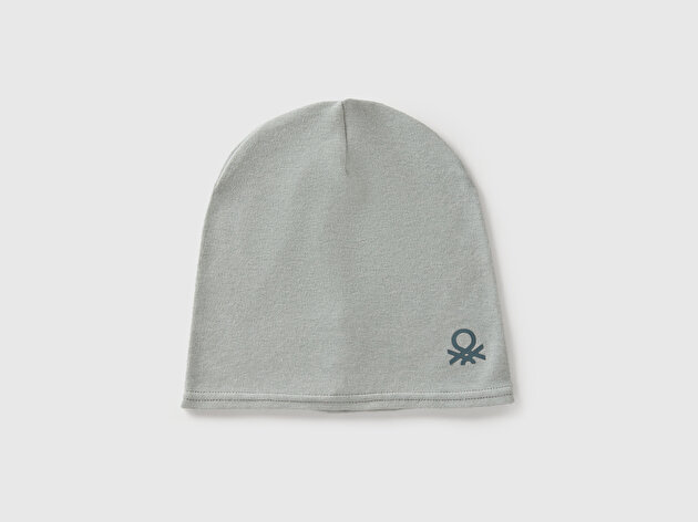 Benetton Erkek Bebek Açık Gri Logo İşlemeli İnce Bere