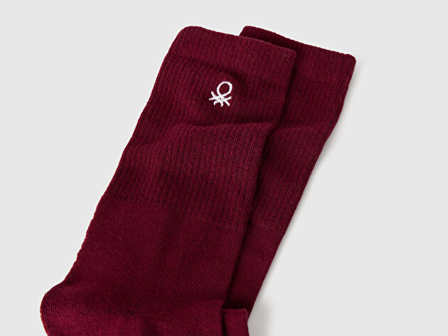Benetton Unisex Bordo Benetton Logolu Soket Çorap