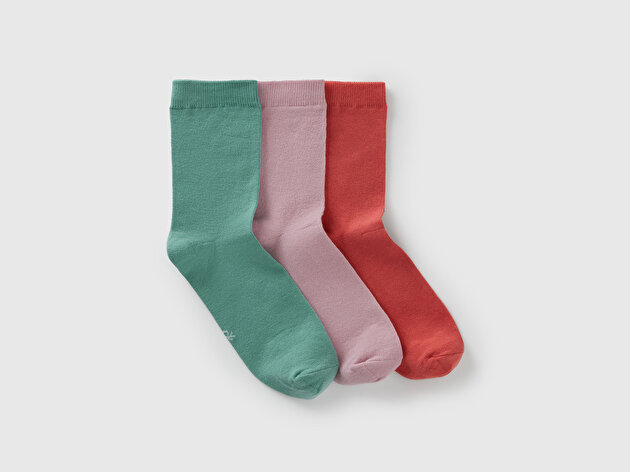 Benetton Unisex Pembe-Yeşil 3'lü Soket Çorap