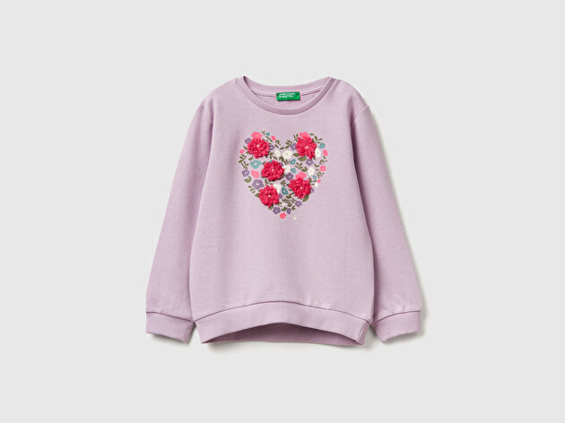 Benetton Kız Bebek Lila Grafik Baskılı Ribanalı Regular Fit Sweatshirt