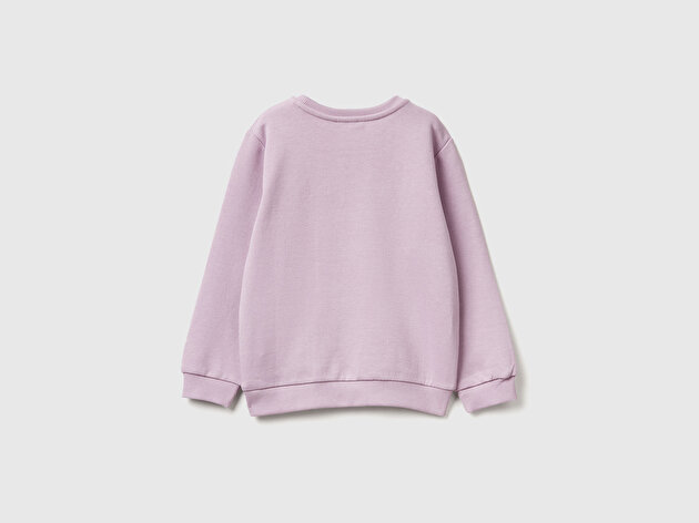 Benetton Kız Bebek Lila Grafik Baskılı Ribanalı Regular Fit Sweatshirt