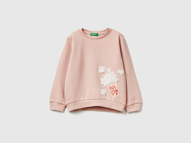 Benetton Kız Bebek Toz Pembe Grafik Baskılı Ribanalı Regular Fit Sweatshirt