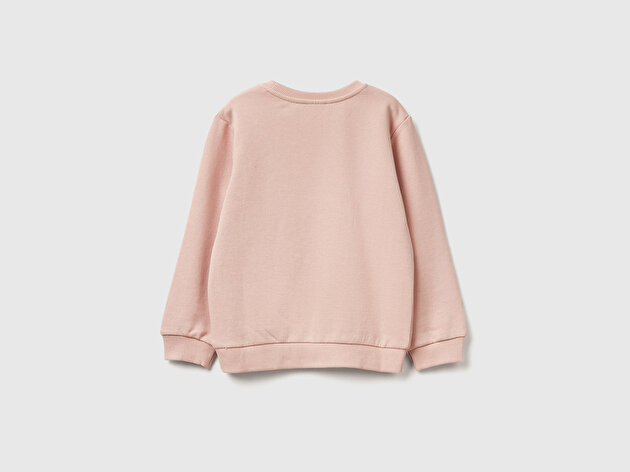 Benetton Kız Bebek Toz Pembe Grafik Baskılı Ribanalı Regular Fit Sweatshirt