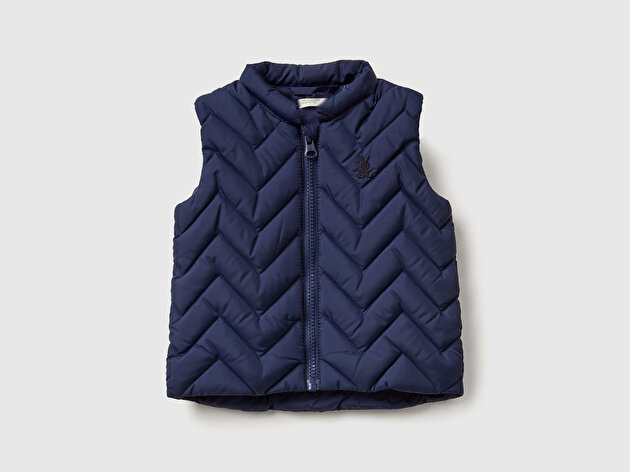 Benetton Bebek Lacivert Zikzak Dikişli Mandarin Yaka Yelek