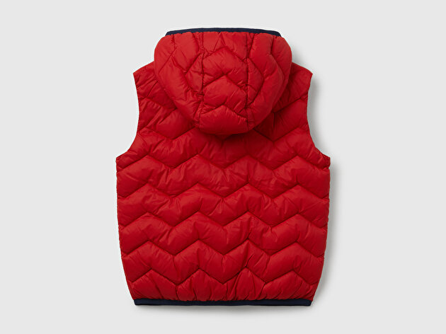 Benetton Erkek Bebek Kırmızı Logo Detaylı Kapüşonlu Yelek