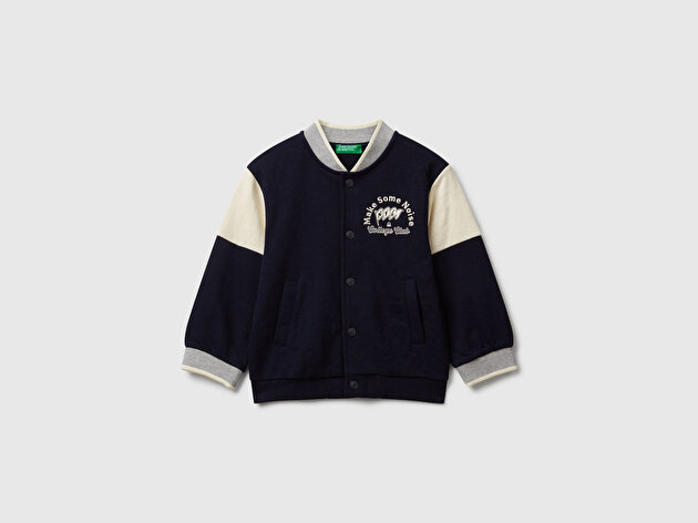 Benetton Erkek Bebek Lacivert Baskılı Kontrast Detaylı Düğmeli Bomber Ceket