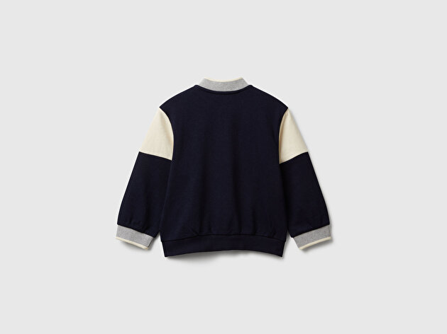 Benetton Erkek Bebek Lacivert Baskılı Kontrast Detaylı Düğmeli Bomber Ceket