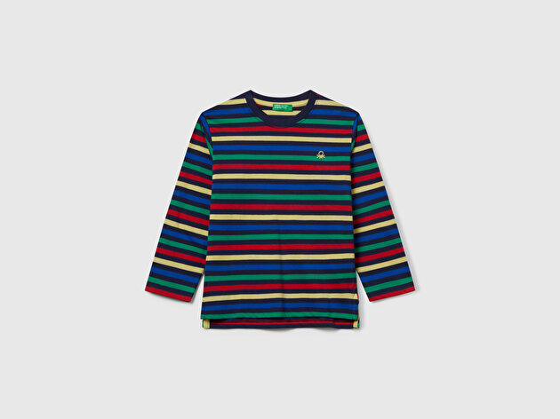 Benetton Erkek Bebek Siyah Mix Çizgi Desenli Uzun Kollu Bisiklet Yaka Regular Fit T-shirt