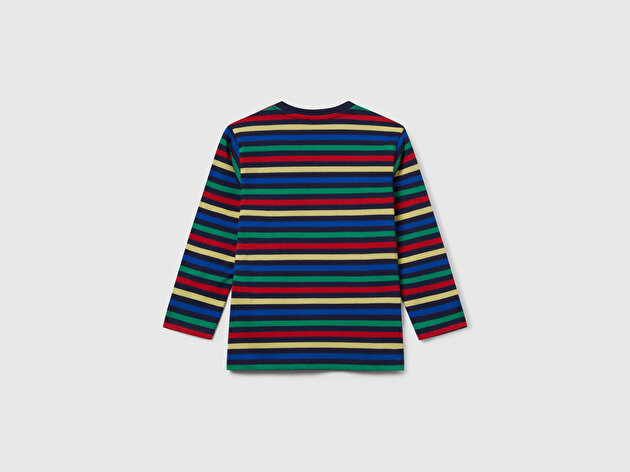 Benetton Erkek Bebek Siyah Mix Çizgi Desenli Uzun Kollu Bisiklet Yaka Regular Fit T-shirt