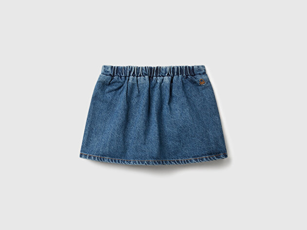 Benetton Kız Bebek Koyu Mavi Kalp Düğmeli Önü Pileli Beli Lastikli Etek