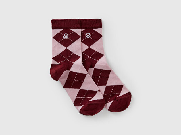 Benetton Unisex Lila Mix Pamuk Karışımlı Desenli Logo Detaylı Çorap