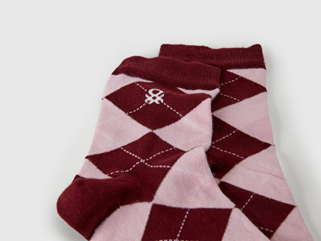 Benetton Unisex Lila Mix Pamuk Karışımlı Desenli Logo Detaylı Çorap