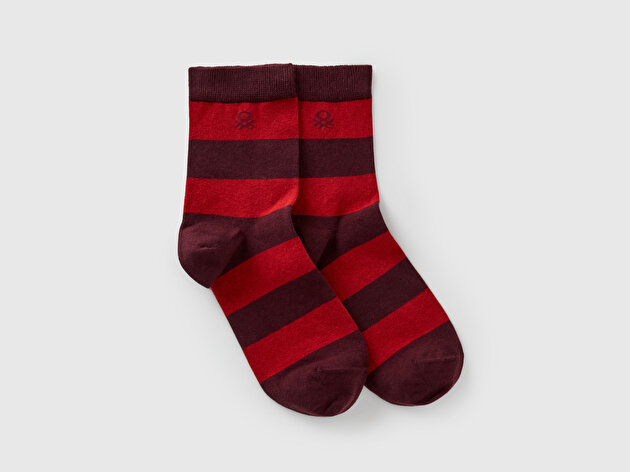 Benetton Unisex Lacivert Mix Pamuk Karışımlı Desenli Logo Detaylı Çorap