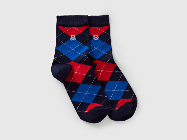 Benetton Unisex Bordo Pamuk Karışımlı Desenli Logo Detaylı Çorap