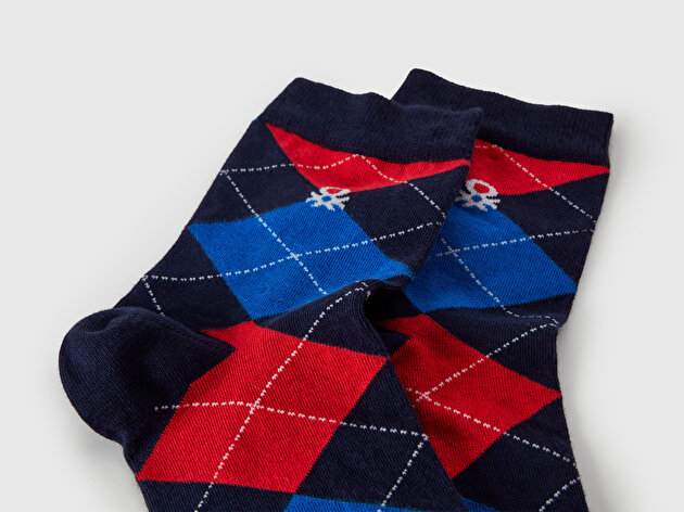 Benetton Unisex Bordo Pamuk Karışımlı Desenli Logo Detaylı Çorap