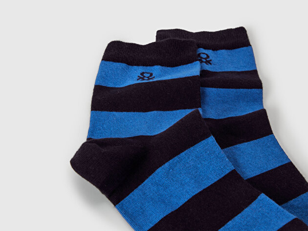 Benetton Unisex Lacivert Pamuk Karışımlı Desenli Logo Detaylı Çorap