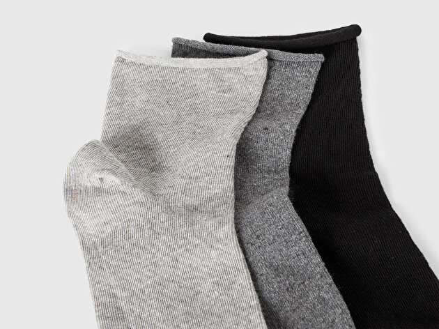 Benetton Kadın Gri Mix Pamuk Karışımlı Düz Renk 3'lü Çorap Seti