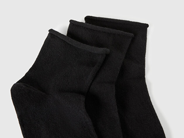 Benetton Kadın Siyah Pamuk Karışımlı Düz Renk 3'lü Çorap Seti