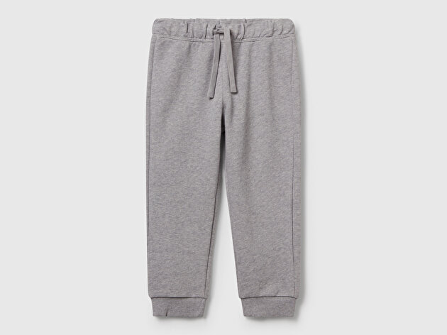 Benetton Erkek Bebek Gri Melanj Beli Lastikli Logolu Eşofman Altı