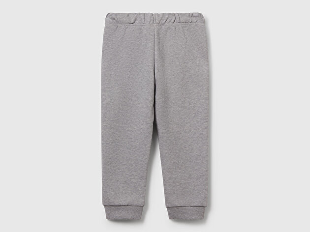 Benetton Erkek Bebek Gri Melanj Beli Lastikli Logolu Eşofman Altı