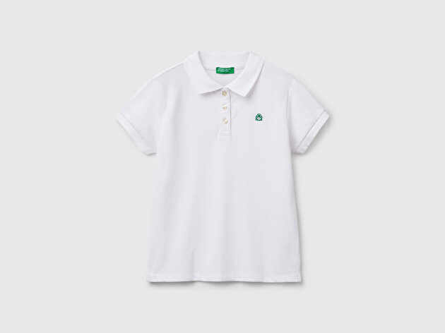 Benetton Kız Çocuk Beyaz Logolu Pike Polo T-Shirt