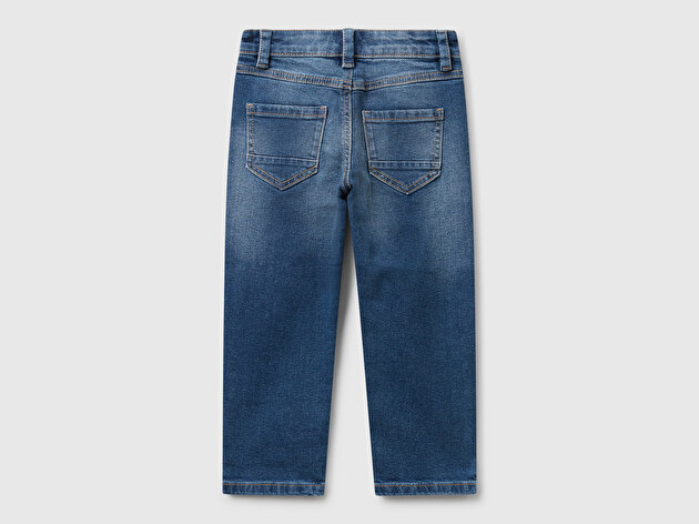 Benetton Erkek Çocuk Önü Logo İşlemeli 5 Cepli Ağartılmış Denim Pantolon