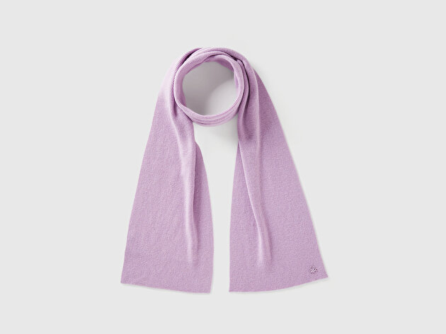 Benetton Erkek Çocuk Lila Yün ve Viskoz Karışımlı Logo Nakışlı Atkı 