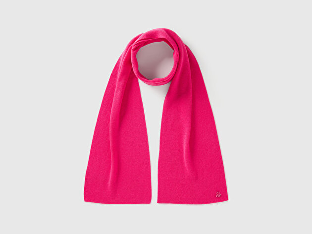 Benetton Erkek Çocuk Pembe Yün ve Viskoz Karışımlı Logo Nakışlı Atkı 