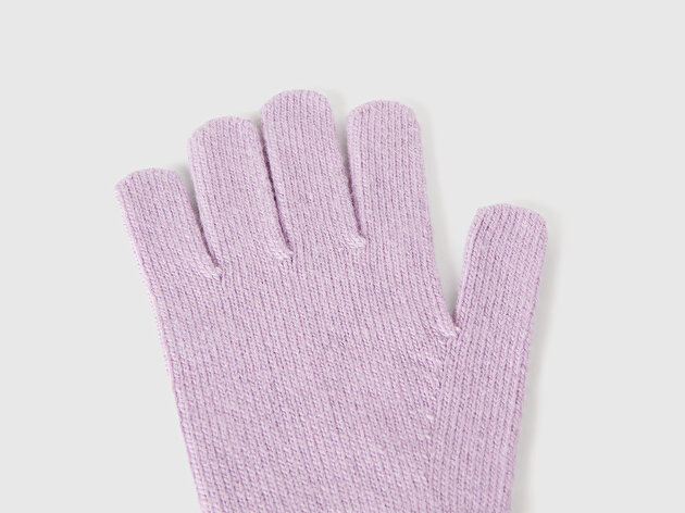 Benetton Erkek Çocuk Lila Yün ve Viskoz Karışımlı Logo Nakışlı Eldiven