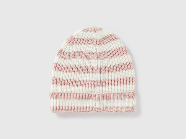 Benetton Erkek Bebek Toz Pembe %100 Akrilik Logo Detaylı Renk Bloklu Bere