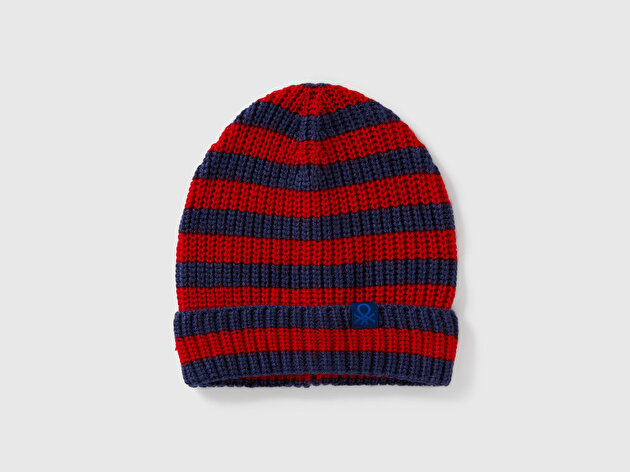 Benetton Erkek Bebek Lacivert %100 Akrilik Logo Detaylı Renk Bloklu Bere