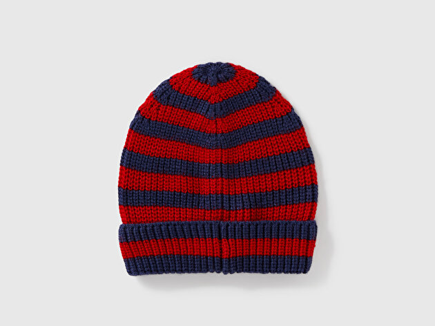 Benetton Erkek Bebek Lacivert %100 Akrilik Logo Detaylı Renk Bloklu Bere