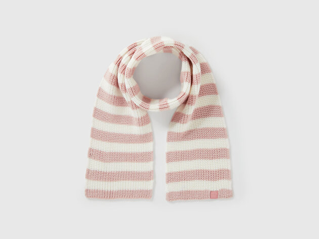 Benetton Erkek Bebek Toz Pembe %100 Akrilik Logo Etiketi Detaylı Renk Bloklu Atkı