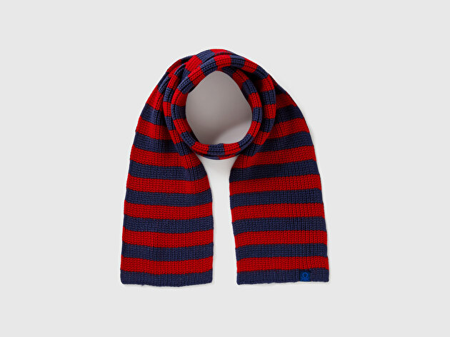 Benetton Erkek Bebek Lacivert %100 Akrilik Logo Etiketi Detaylı Renk Bloklu Atkı