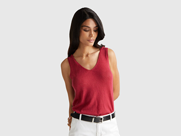 Benetton Kadın Fuşya Alpaka ve Yün Karışımlı Triko Atlet