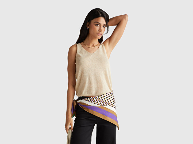 Benetton Kadın Ekru Alpaka ve Yün Karışımlı Triko Atlet