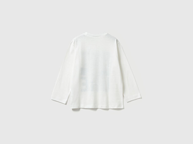 Benetton Erkek Bebek Ekru Baskılı Relaxed Fit Jarse Uzun Kollu T-shirt