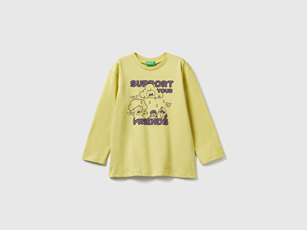 Benetton Erkek Bebek Hardal Baskılı Relaxed Fit Jarse Uzun Kollu T-shirt