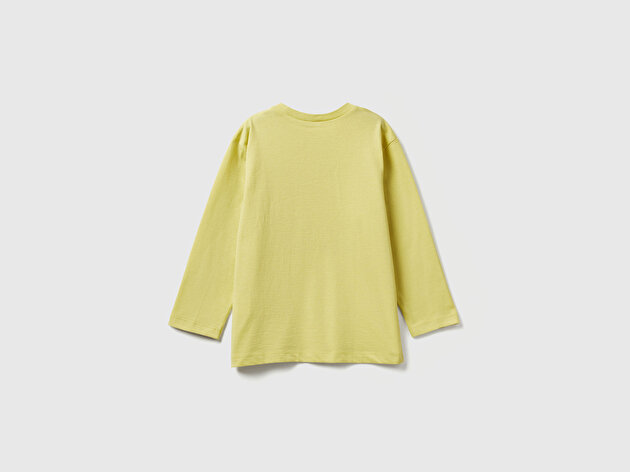 Benetton Erkek Bebek Hardal Baskılı Relaxed Fit Jarse Uzun Kollu T-shirt