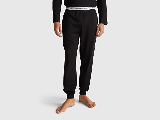 Benetton Erkek Siyah %100 Koton Benetton Bel Lastikli Eşofman Altı